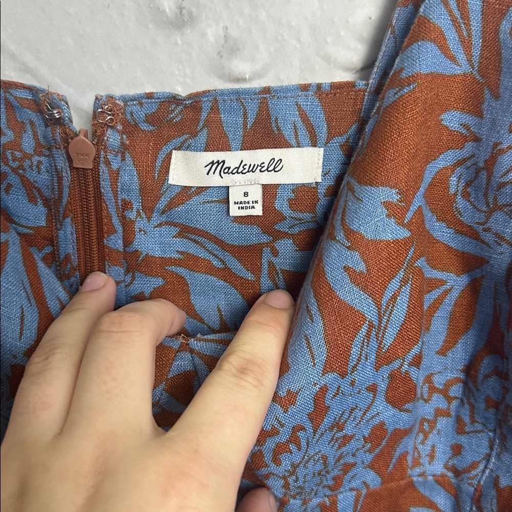 Madewell linen Blue and Brown Floral tropical Dress - Picture 5 of 7
